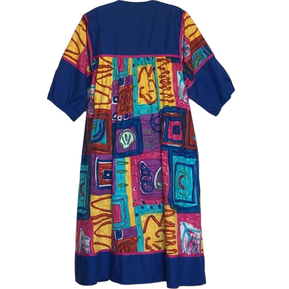 Vintage Krist Gudnason Wearable Art Abstract Print Dress Sz L - Picture 2 of 9